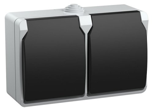 Розетка с заземлением накладная IEK Форс РСб22-3-ФСр 2-м. крышка шторки IP54 серый картинка